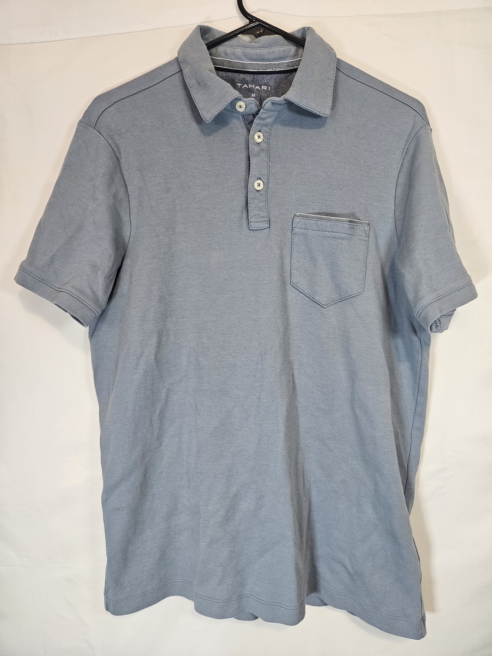 T Tahari Men's Pale Blue Short-Sleeve Polo with Chest Pocket